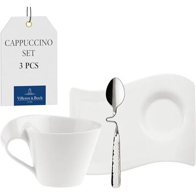 Villeroy & Boch NewWave Caffé Cappuccino Set 3 Pieces White, Dishwasher Safe, Microwave Safe, Set of 1 Spoon, Cup and Saucer, Coffee Mug, Tableware, Dinnerware, Premium Porcelain Villeroy & Boch NewWave Caffé Cappuccino Set 3 Pieces White, Dishwasher Safe, Microwave Safe, Set of 1 Spoon, Cup and Saucer, Coffee Mug, Tableware, Dinnerware, Premium Porcelain
