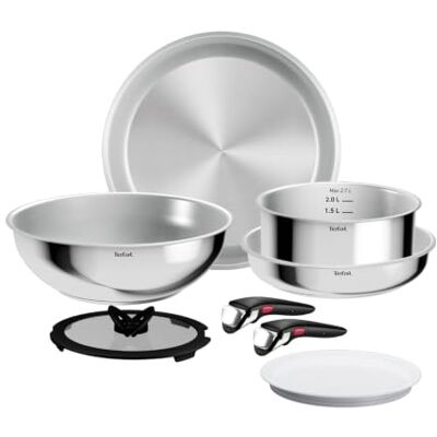 Tefal Ingenio Comfort Max Stainless Steel 8-Piece Cookware Set, Stackable Tefal Ingenio Comfort Max Stainless Steel 8-Piece Cookware Set, Stackable