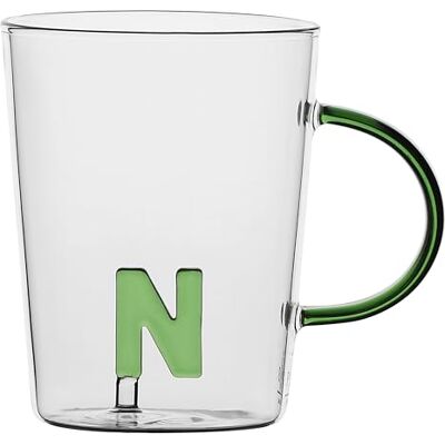 LA PORCELLANA BIANCA Letter 'N' Borosilicate Glass Mug 400cc Allalettera Collection LA PORCELLANA BIANCA Letter 'N' Borosilicate Glass Mug 400cc Allalettera Collection