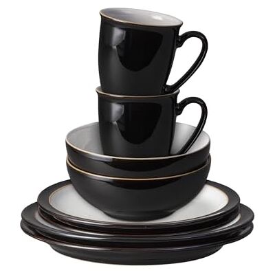 Denby Elements 8 Piece Dinner Set For 2 Black Glaze, Dishwasher Safe, Microwave, Oven Proof Plate & Bowl Set 4 x Lunch Plates, Dinner Plates, Cereal Bowls, Coffee Mugs Chip Resistant Tableware Denby Elements 8 Piece Dinner Set For 2 Black Glaze, Dishwasher Safe, Microwave, Oven Proof Plate & Bowl Set 4 x Lunch Plates, Dinner Plates, Cereal Bowls, Coffee Mugs Chip Resistant Tableware