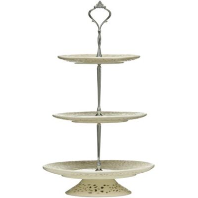 Premier Housewares 3 Tier Lace Cake Stand for Afternoon Tea Cream Premier Housewares 3 Tier Lace Cake Stand for Afternoon Tea Cream