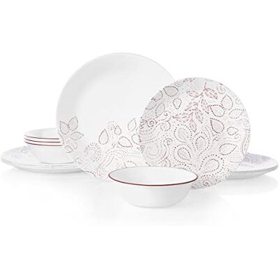 Corelle Leaf Stitch 12-piece Dinnerware Set Service for 4 red Corelle Leaf Stitch 12-piece Dinnerware Set Service for 4 red