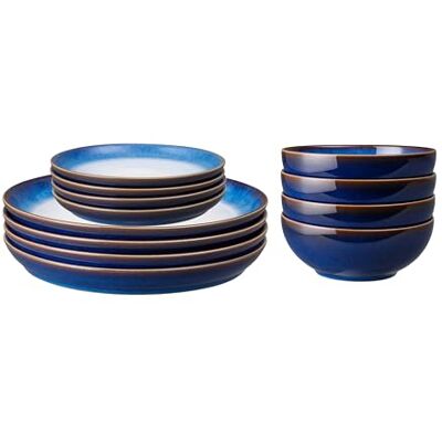 Denby Blue Haze Dinner Set for 4-12 Piece Ceramic Coupe Tableware Blue Glaze Plate and Bowl Set Dishwasher Microwave Safe Crockery Includes 4 x Dinner Plates, Small Plates, Cereal Bowls Denby Blue Haze Dinner Set for 4-12 Piece Ceramic Coupe Tableware Blue Glaze Plate and Bowl Set Dishwasher Microwave Safe Crockery Includes 4 x Dinner Plates, Small Plates, Cereal Bowls