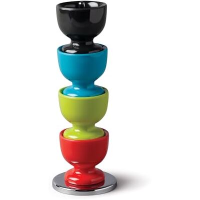 Zeal Stack and Store Egg Cups/Holders, Set of 4 with Chrome Storage and Carry Stand, Melamine, Bright Mix Zeal Stack and Store Egg Cups/Holders, Set of 4 with Chrome Storage and Carry Stand, Melamine, Bright Mix