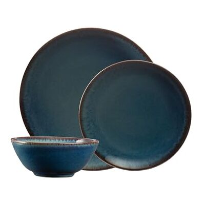 Mason Cash Reactive Blue Stoneware Dinner Set 12-Piece Tableware Collection with Reactive Glaze Finish Includes 4 Dinner Plates, 4 Side Plates & 4 Bowls Dishwasher & Microwave Safe Mason Cash Reactive Blue Stoneware Dinner Set 12-Piece Tableware Collection with Reactive Glaze Finish Includes 4 Dinner Plates, 4 Side Plates & 4 Bowls Dishwasher & Microwave Safe