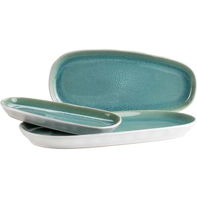 MÄSER Elea Series 3-Piece Vintage Look Plate Set, Turquoise, Stoneware MÄSER Elea Series 3-Piece Vintage Look Plate Set, Turquoise, Stoneware