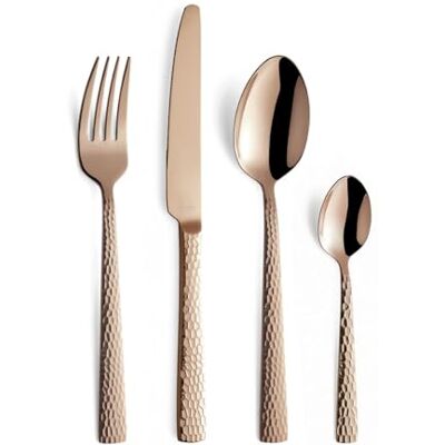 Amefa Felicity Cutlery Set for 6 People, 24 Pieces, Stainless Steel, Hammered Handles, PVD Coated Knives, Forks, Spoons and Teaspoons Rosé Gold Amefa Felicity Cutlery Set for 6 People, 24 Pieces, Stainless Steel, Hammered Handles, PVD Coated Knives, Forks, Spoons and Teaspoons Rosé Gold