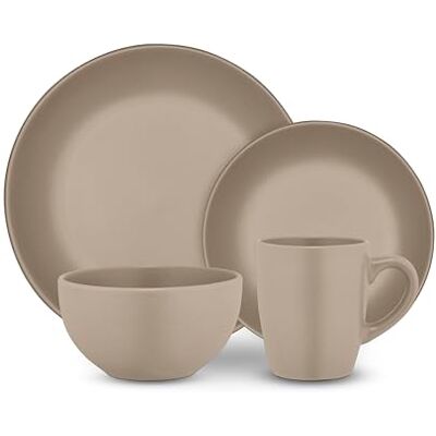 Tower 16 Piece Dinner Set, Smooth Matte Glaze Finish, Crafted from Strong & Durable Stoneware, Chip & Scratch Resistant, Dishwasher & Microwave Safe, Taupe, T867035TAU Tower 16 Piece Dinner Set, Smooth Matte Glaze Finish, Crafted from Strong & Durable Stoneware, Chip & Scratch Resistant, Dishwasher & Microwave Safe, Taupe, T867035TAU