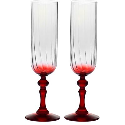 Krosno , Red Stem Champagne Glasses, Set of 2 x 220 ml, Bubble Krosno , Red Stem Champagne Glasses, Set of 2 x 220 ml, Bubble