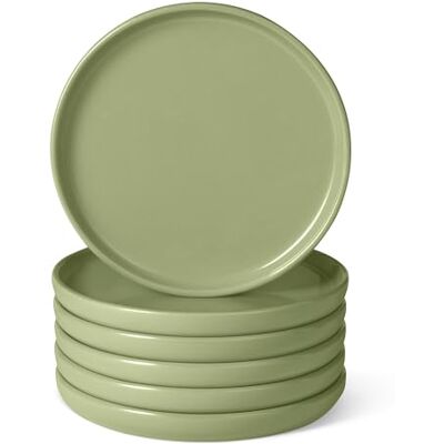 Amazon Basics Glazed Stoneware Salad Plates, 6-Piece Set, 21.1cm, Microwave and Dishwasher-Safe, Olive Amazon Basics Glazed Stoneware Salad Plates, 6-Piece Set, 21.1cm, Microwave and Dishwasher-Safe, Olive
