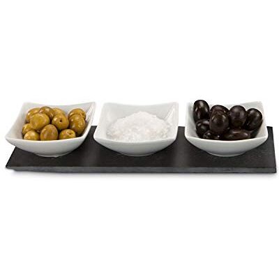 ROMINOX Gift Item Serving Bowls // TRE Ardesia Serving with Style 4 Piece 3 Ceramic Bowls on Elegant Slate (Slate, Ceramic) Dimensions: Approx. 26 x 8.5 x 4 cm ROMINOX Gift Item Serving Bowls // TRE Ardesia Serving with Style 4 Piece 3 Ceramic Bowls on Elegant Slate (Slate, Ceramic) Dimensions: Approx. 26 x 8.5 x 4 cm