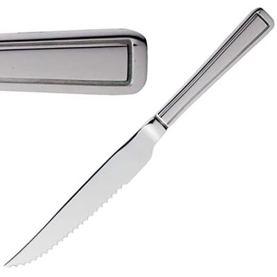 Olympia Harley Stainless Steel Serrated Steak Knives, Pack of 12, DL105 Easily slice through tough cuts of meat, with a highly durable, rust-resistant build ideal for busy dining environments. Olympia Harley Stainless Steel Serrated Steak Knives, Pack of 12, DL105 Easily slice through tough cuts of meat, with a highly durable, rust-resistant build ideal for busy dining environments.