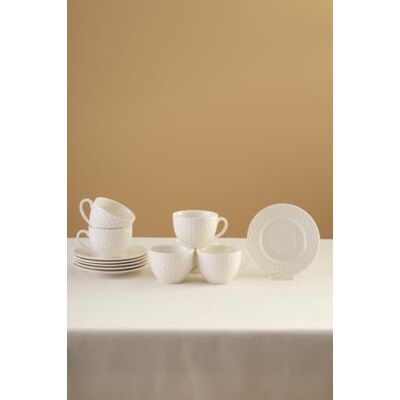 KARACA Nora Embossed Tea Set. 12 Pieces. White KARACA Nora Embossed Tea Set. 12 Pieces. White