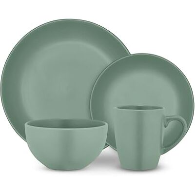 Tower 16 Piece Dinner Set, Smooth Matte Glaze Finish, Crafted from Strong & Durable Stoneware, Chip & Scratch Resistant, Dishwasher & Microwave Safe, Sage, T867035SGE Tower 16 Piece Dinner Set, Smooth Matte Glaze Finish, Crafted from Strong & Durable Stoneware, Chip & Scratch Resistant, Dishwasher & Microwave Safe, Sage, T867035SGE