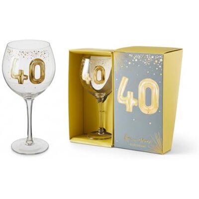 HOX 40th Birthday Gin Glass with Gold Foil Balloon Design – Large Balloon Gin Goblet in Gift Box – Celebratory 40 Glass for Gin & Tonic, Cocktails & Parties HOX 40th Birthday Gin Glass with Gold Foil Balloon Design – Large Balloon Gin Goblet in Gift Box – Celebratory 40 Glass for Gin & Tonic, Cocktails & Parties