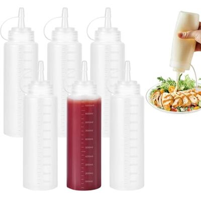 Woobroo 6 Pack Large Plastic Squeeze Bottles, 32oz / 1 Litre Sauce Dispensers With Nozzles & Measurement Labelling For Condiments, Syrups, Dressings & Craft Use, Transparency Woobroo 6 Pack Large Plastic Squeeze Bottles, 32oz / 1 Litre Sauce Dispensers With Nozzles & Measurement Labelling For Condiments, Syrups, Dressings & Craft Use, Transparency