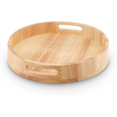 Sur La Table Large Round Serving Tray for Food and Drinks, Easy to Clean, Made from Hevea Wood with FSC Certified Materials, 35.6 x 35.6cm, Colour Me Happy, Natural Wood, SLT847089 Sur La Table Large Round Serving Tray for Food and Drinks, Easy to Clean, Made from Hevea Wood with FSC Certified Materials, 35.6 x 35.6cm, Colour Me Happy, Natural Wood, SLT847089
