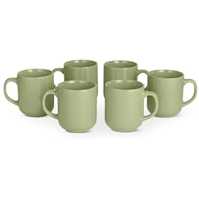 Amazon Basics Glazed Stoneware Coffee Mugs, 6-Piece Set, 473ml, Microwave and Dishwasher-Safe, Olive Amazon Basics Glazed Stoneware Coffee Mugs, 6-Piece Set, 473ml, Microwave and Dishwasher-Safe, Olive