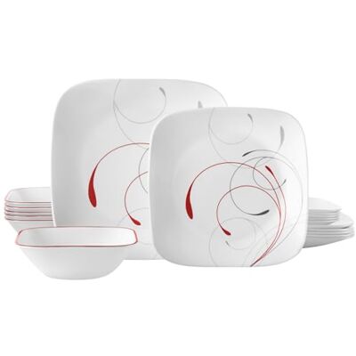 Corelle Vitrelle 18-Piece Service for 6 Dinnerware Set, Triple Layer Glass, Chip Resistant, Lightweight Square Plates and Bowls, Splendor Corelle Vitrelle 18-Piece Service for 6 Dinnerware Set, Triple Layer Glass, Chip Resistant, Lightweight Square Plates and Bowls, Splendor