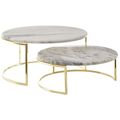 Premier Cake Stands, White Marble, Brass Metal, Set of 2 Premier Cake Stands, White Marble, Brass Metal, Set of 2