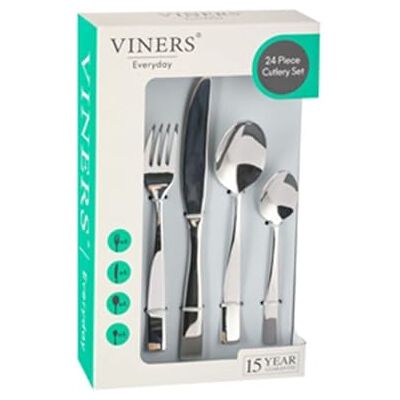 Viners Everyday Purity Cutlery Set 18/0 Stainless Steel Set of 24 Pieces Silver Mirror Finish Serves 6 Dishwasher Safe Gift Box Viners Everyday Purity Cutlery Set 18/0 Stainless Steel Set of 24 Pieces Silver Mirror Finish Serves 6 Dishwasher Safe Gift Box