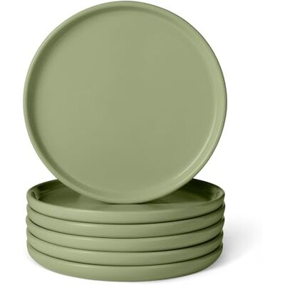 Amazon Basics Glazed Stoneware Appetizer Plates, 6-Piece Set, 17cm, Microwave and Dishwasher-Safe, Olive Amazon Basics Glazed Stoneware Appetizer Plates, 6-Piece Set, 17cm, Microwave and Dishwasher-Safe, Olive