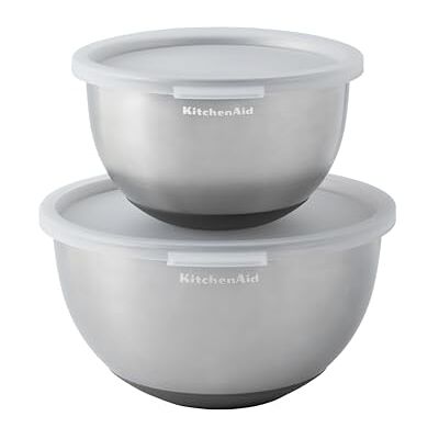 KitchenAid 2pc Mixing Bowls Set with Lids, Stainless Steel Nesting Bowls with Non-Slip Base, Ideal for Baking, Food Prep and Food Storage, Durable and Easy to Clean, 17.5cm and 22cm KitchenAid 2pc Mixing Bowls Set with Lids, Stainless Steel Nesting Bowls with Non-Slip Base, Ideal for Baking, Food Prep and Food Storage, Durable and Easy to Clean, 17.5cm and 22cm