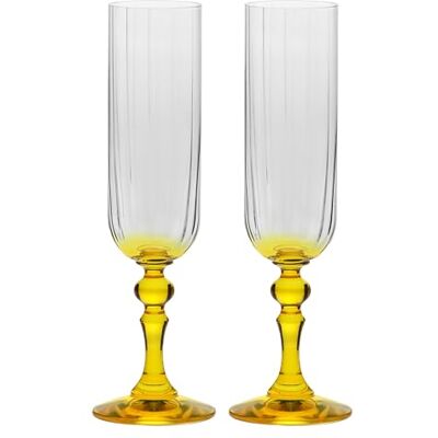 Krosno , Yellow Stem Champagne Glasses, Set of 2 x 220 ml, Bubble Krosno , Yellow Stem Champagne Glasses, Set of 2 x 220 ml, Bubble