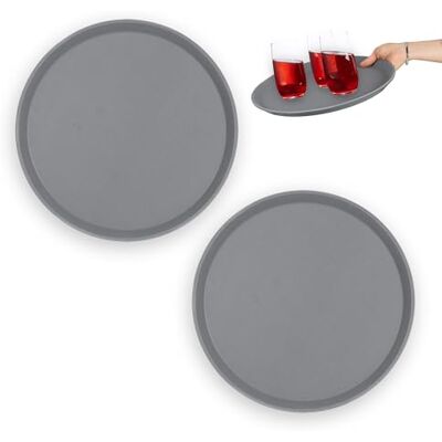 Relaxdays 2X Serving Tray, Round Ø 35 cm, Bar Drinks Plate, Non-Slip Rubber Surface, Waiter's Catering, Versatile, Grey, 2 x 35 x 35 cm Relaxdays 2X Serving Tray, Round Ø 35 cm, Bar Drinks Plate, Non-Slip Rubber Surface, Waiter's Catering, Versatile, Grey, 2 x 35 x 35 cm