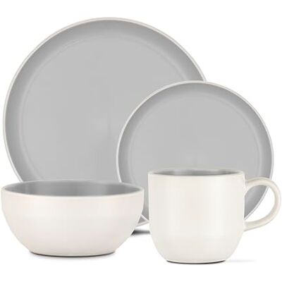 Barbary & Oak , Oslo 16 Piece Dinner Set, Crafted from Strong & Durable Stoneware, Chip & Scratch Resistant, Dishwasher & Microwave Safe, White & Cloud Grey, BO867004GRY Barbary & Oak , Oslo 16 Piece Dinner Set, Crafted from Strong & Durable Stoneware, Chip & Scratch Resistant, Dishwasher & Microwave Safe, White & Cloud Grey, BO867004GRY