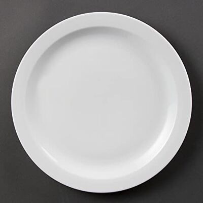 Olympia Whiteware Porcelain Narrow Dinner Plates 280mm, White (Pack of 6) Fully vitrified for heat and shock resistance in busy commercial kitchens. Stackable space-saving shape is dishwasher safe. Olympia Whiteware Porcelain Narrow Dinner Plates 280mm, White (Pack of 6) Fully vitrified for heat and shock resistance in busy commercial kitchens. Stackable space-saving shape is dishwasher safe.