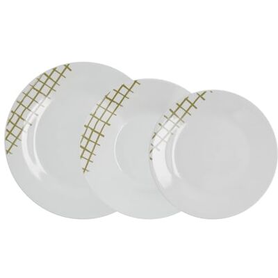 Quid Kansas Porcelain Dinnerware Set, 18 Pieces, Set for 6 People, 23/20/19 cm Plates, White with Green Design, Microwave and Dishwasher Safe Quid Kansas Porcelain Dinnerware Set, 18 Pieces, Set for 6 People, 23/20/19 cm Plates, White with Green Design, Microwave and Dishwasher Safe