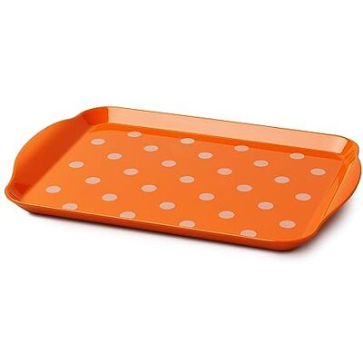 Zeal Melamine Food Serving Tray with Handles and Lipped Edges, Dotty Polka Dot Serving Lap Tray 30 x 21cm, Neon Orange Zeal Melamine Food Serving Tray with Handles and Lipped Edges, Dotty Polka Dot Serving Lap Tray 30 x 21cm, Neon Orange
