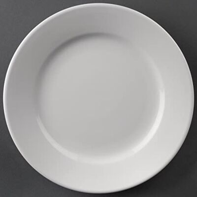 Olympia Whiteware Porcelain Wide Rimmed Plates 203mm, Pack of 12, 203 mm Olympia Whiteware Porcelain Wide Rimmed Plates 203mm, Pack of 12, 203 mm
