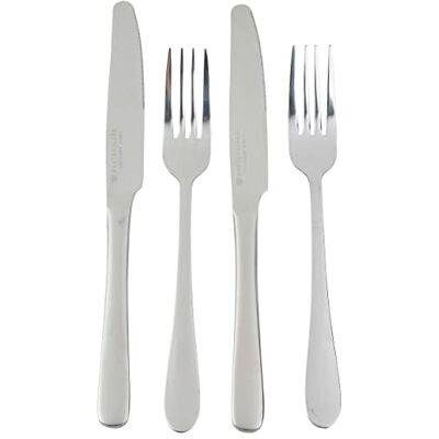 MasterClass Knife and Fork Dinner Set, Stainless Steel, 4 Piece (2x Knives and 2x Forks), Mirror Polished Finish, Silver MasterClass Knife and Fork Dinner Set, Stainless Steel, 4 Piece (2x Knives and 2x Forks), Mirror Polished Finish, Silver