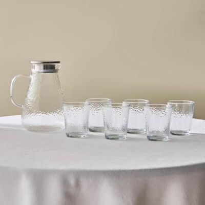 KARACA Luminous Clear Tumbler Drinking Glasses Set of 7, Includes Carafe and Glass Set, Elegant Glass Cups for Home and Entertaining, Transparent KARACA Luminous Clear Tumbler Drinking Glasses Set of 7, Includes Carafe and Glass Set, Elegant Glass Cups for Home and Entertaining, Transparent