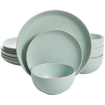 Gibson 114387.12RM Rockaway Round Stoneware Dinnerware Set, Matte Teal Gibson 114387.12RM Rockaway Round Stoneware Dinnerware Set, Matte Teal
