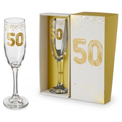 HOX 50th Birthday Champagne Flute Gift – Elegant Gold Balloon‑Style ‘50’ Design, Crystal‑Clear Glass for Prosecco, Champagne & Sparkling Wine – Premium Celebration Keepsake in Gift Box HOX 50th Birthday Champagne Flute Gift – Elegant Gold Balloon‑Style ‘50’ Design, Crystal‑Clear Glass for Prosecco, Champagne & Sparkling Wine – Premium Celebration Keepsake in Gift Box