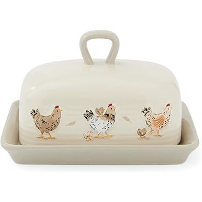 Cooksmart Hen House Lane Butter Dish, Embossed Stoneware British designed, farmhouse kitchen storage, ribbed body, countryside style, dishwasher safe, microwave safe Cooksmart Hen House Lane Butter Dish, Embossed Stoneware British designed, farmhouse kitchen storage, ribbed body, countryside style, dishwasher safe, microwave safe