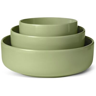 Amazon Basics Glazed Stoneware Serving Bowls, 3-Piece Set, Dishwasher-Safe, Olive Amazon Basics Glazed Stoneware Serving Bowls, 3-Piece Set, Dishwasher-Safe, Olive