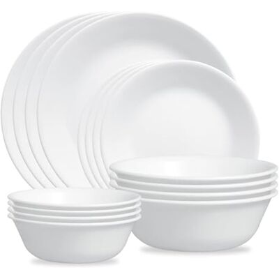 Corelle Winter Frost White 16-piece Mugless Dinnerware Set, Service for 4 Corelle Winter Frost White 16-piece Mugless Dinnerware Set, Service for 4