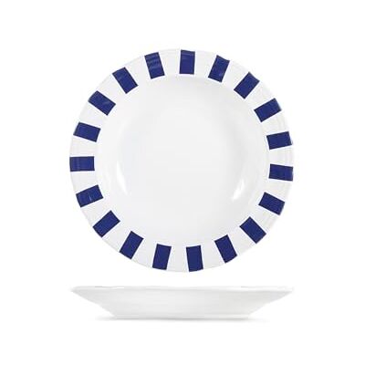 H&H Set of 6 Sapphire Stoneware Soup Plates – Diameter 20 cm – White and Blue Stripes Decoration – Dishwasher and Microwave Safe H&H Set of 6 Sapphire Stoneware Soup Plates – Diameter 20 cm – White and Blue Stripes Decoration – Dishwasher and Microwave Safe