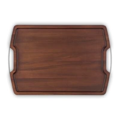 Sur La Table Core Rectangular Serving Tray, Made from Strong Acacia Wood, Brushed Nickel Handles, Walnut Colour, SLT847114 Sur La Table Core Rectangular Serving Tray, Made from Strong Acacia Wood, Brushed Nickel Handles, Walnut Colour, SLT847114