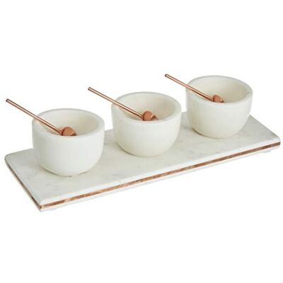 Premier Housewares Marble Serving Tray, 3 Condiment Board, White Marble, Copper Inlay 31cm,1001202 Premier Housewares Marble Serving Tray, 3 Condiment Board, White Marble, Copper Inlay 31cm,1001202
