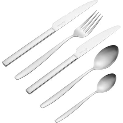 Viners Sardinia 20 Piece Cutlery Set 18/0 Stainless Steel Square Handles Serves 4 + 4 Steak Knives Dishwasher Safe Viners Sardinia 20 Piece Cutlery Set 18/0 Stainless Steel Square Handles Serves 4 + 4 Steak Knives Dishwasher Safe