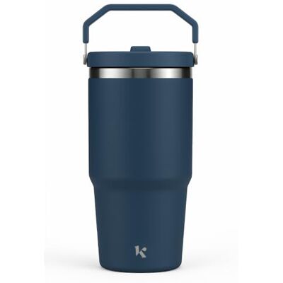 Kichna Blue Tumbler with Straw & Lid Stainless Steel Double Wall Insulated Travel Mug Leak Proof with Carry Handle Design Keeps Drinks Cold or Hot Perfect for Coffee, Water, Smoothies Kichna Blue Tumbler with Straw & Lid Stainless Steel Double Wall Insulated Travel Mug Leak Proof with Carry Handle Design Keeps Drinks Cold or Hot Perfect for Coffee, Water, Smoothies