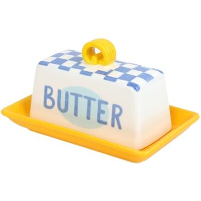 Talking Tables Blue Check Butter Dish with Lid, Ceramic, Classic Checked Design for Dining, Kitchen Tables and Breakfast 13cm x 10cm x 10cm Talking Tables Blue Check Butter Dish with Lid, Ceramic, Classic Checked Design for Dining, Kitchen Tables and Breakfast 13cm x 10cm x 10cm