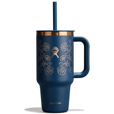 Hydro Flask Travel Tumbler 946 ml (32 oz) with Closable Press-in Straw Lid Stainless Steel Double Wall Vacuum Insulated Splash Resistant lid Western Dark Blue Hydro Flask Travel Tumbler 946 ml (32 oz) with Closable Press-in Straw Lid Stainless Steel Double Wall Vacuum Insulated Splash Resistant lid Western Dark Blue