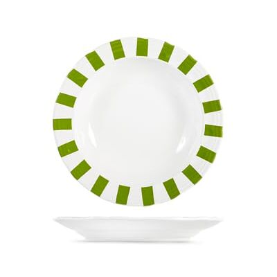 H&H Set of 6 Emerald Stoneware Soup Plates – Diameter 20 cm – White and Green Stripes Decoration – Dishwasher and Microwave Safe H&H Set of 6 Emerald Stoneware Soup Plates – Diameter 20 cm – White and Green Stripes Decoration – Dishwasher and Microwave Safe