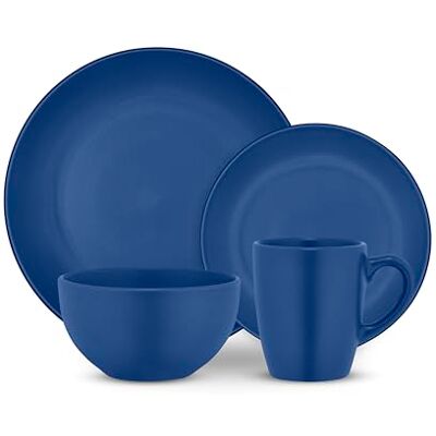 Tower 16 Piece Dinner Set, Smooth Matte Glaze Finish, Crafted from Strong & Durable Stoneware, Chip & Scratch Resistant, Dishwasher & Microwave Safe, Blue, T867035BLU Tower 16 Piece Dinner Set, Smooth Matte Glaze Finish, Crafted from Strong & Durable Stoneware, Chip & Scratch Resistant, Dishwasher & Microwave Safe, Blue, T867035BLU